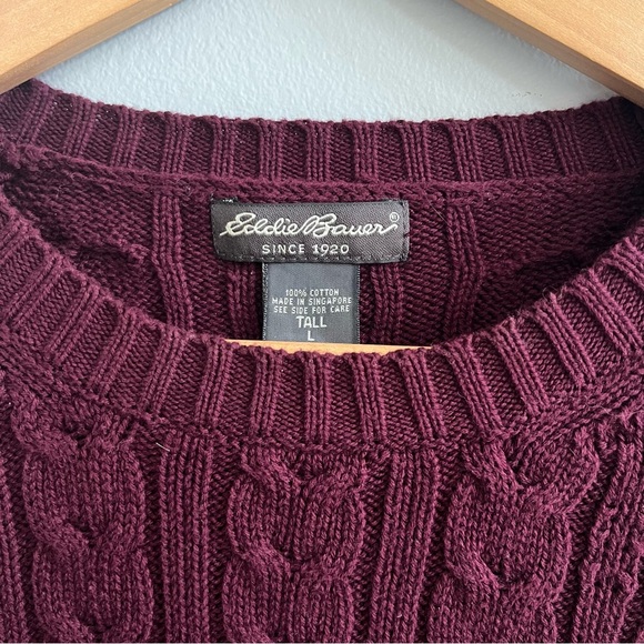 Eddie Bauer Men's Cableknit Fisherman Sweater Size Large Tall Crewneck Cabincore - Picture 2 of 6